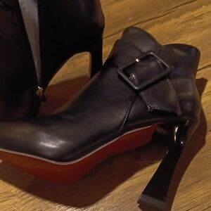 Chic Black Red Sole Ankle Boots with Buckle